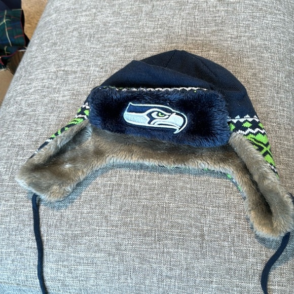 Seattle Seahawks Feather Fur Trapper Knit Hat - Picture 1 of 5